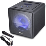 akai abts b6 portable speaker bluetooth karaoke usb led micro sd aux in aux out mic 20 w photo