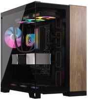 case corsair 6500x dual chamber tempered glass midi tower micro atx black walnut wood photo