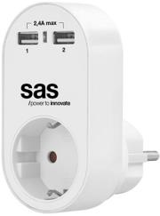 sas 100 15 130 power adapter with 1x schuko and 2x usb white photo