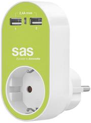 sas 100 15 129 power adapter with 1x schuko and 2x usb green photo