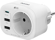 hama 223342 4 way multi adapter for socket 1 usb c pd 2 usb a 1 earthed contact 20w photo