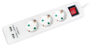 logilink lps213u 3 way outlet strip 3x schuko 2x usb port 1a with switch child protection 14m photo