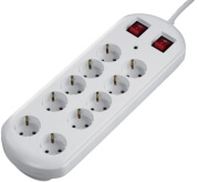 hama 137233 10 way power strip with 2 switches and overvoltage protection 2m white photo
