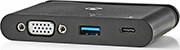 nedis tcarf220bk computer hub usb type c usb c usb 30 vga power delivery 100 w black photo