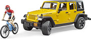 bruder jeep wrangler rubicon unlimited yellow black incl bike and cyclist photo
