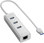 sharkoon 3 port usb 30 aluminium hub rj45 ethernet adapter silver photo