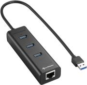 sharkoon 3 port usb 30 aluminium hub rj45 ethernet adapter black photo