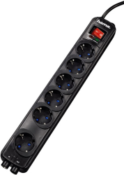 hama 121945 protection power strip 6 way black photo