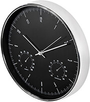 silent wall clock 12 30cm silver black with thermometer and hygrometer