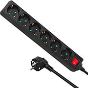 maclean mce189g power bar 6 outlet extension cord with switch black 3500w 14m photo