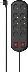 hama 223164 power strip 10 way overvoltage protection two switches 2 m black photo