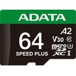 ADATA UD64GUI3V30A2SP-RA1 SPEED PLUS 64GB MICRO SDXC UHS-I 160MB/S U3 C10 WITH ADAPTER