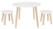 trapezaki me 2 skampo jabadabado round wooden table with 2 stools natural white h13201 photo