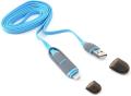 platinet 42871 usb universal cable 2 in 1 micro usb lightning blue extra photo 1