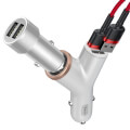 baseus universal car charger y type 2x usb cigarette lighter extended white extra photo 3