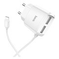 hoco travel charger mega joy double usb port and built in wire for lightning c59 21a white extra photo 1