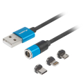 lanberg cable combo qc 30 magnetic usb am usb microm lightningm usb cm 20 1m black blue extra photo 1