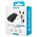 forever universal wall charger usb 1a tc 01 3in1 nylon cable micro usb iphone type c extra photo 3