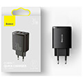 baseus wall compact quick charger 2xusb type c pd 3a 30w black extra photo 1