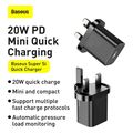 baseus wall charger super si uk 20w 3a 1 x type c black extra photo 2