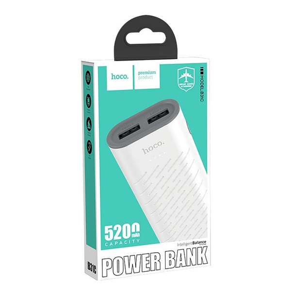 Hoco Power Bank 5200 MAH B31c Sharp White - Powerbanks (TEL.066246)