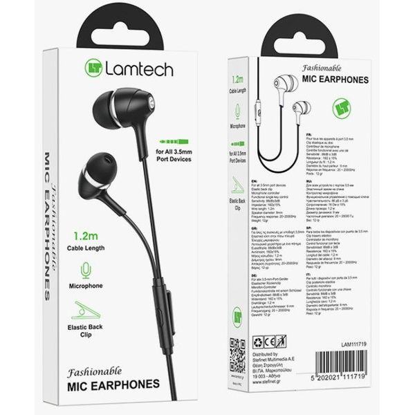 LAMTECH FASHIONABLE 3,5MM EARPHONES WITH MIC BLACK LAM111719