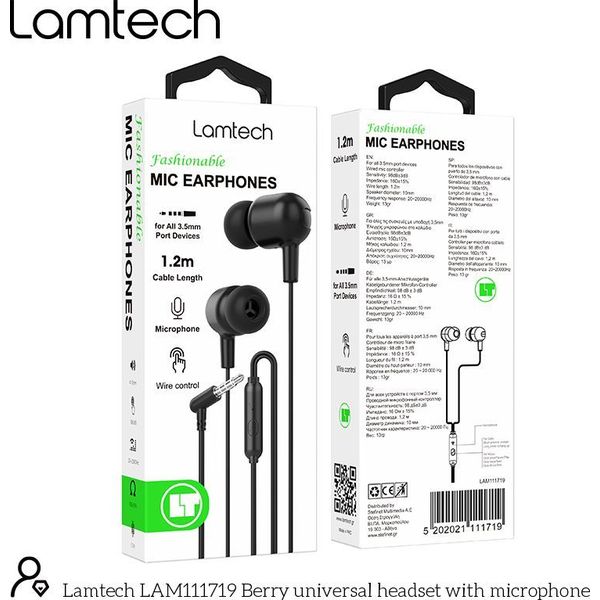 LAMTECH FASHIONABLE 3,5MM EARPHONES WITH MIC BLACK LAM111719