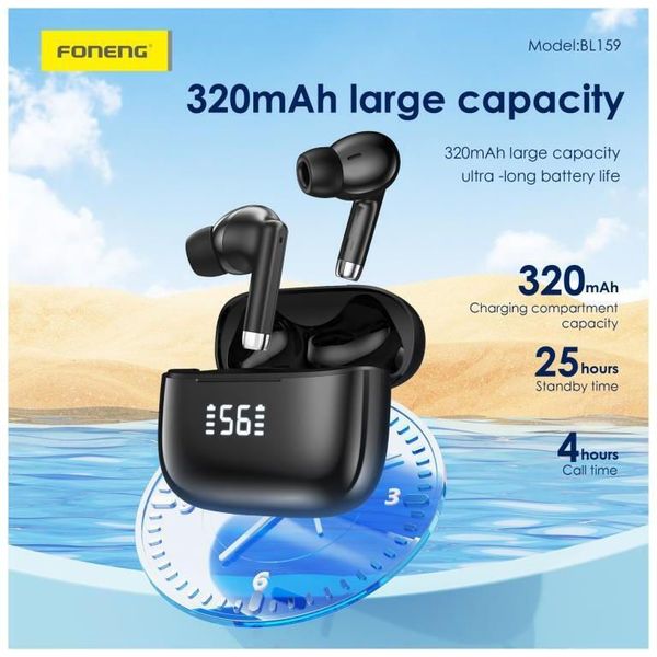 TRUE WIRELESS BLUETOOTH EARPHONES FONENG BL159 WITH DIGITAL DISPLAY BLACK