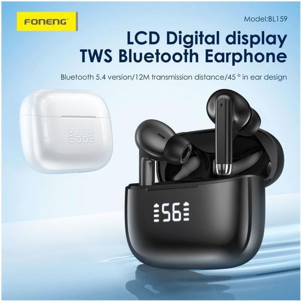 TRUE WIRELESS BLUETOOTH EARPHONES FONENG BL159 WITH DIGITAL DISPLAY WHITE