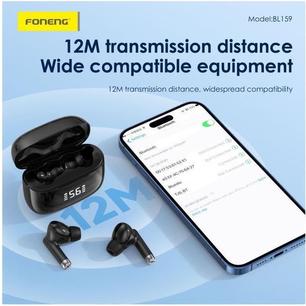 TRUE WIRELESS BLUETOOTH EARPHONES FONENG BL159 WITH DIGITAL DISPLAY WHITE