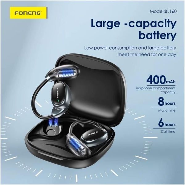 TRUE WIRELESS BLUETOOTH EARPHONES FONENG OWS BL160 BLACK