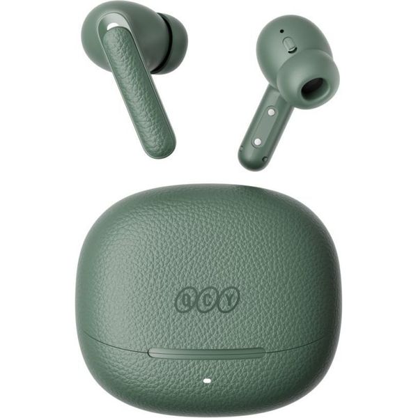 QCY BUDS ANC GREEN (HT15)- 45DB ANC TWS EARBUDS 35H 5 MIC ENC, EAR-CANAL ADAPTIVE TECH, LEATHER CASE