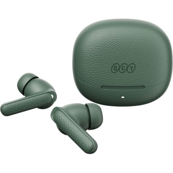 QCY BUDS ANC GREEN (HT15)- 45DB ANC TWS EARBUDS 35H 5 MIC ENC, EAR-CANAL ADAPTIVE TECH, LEATHER CASE