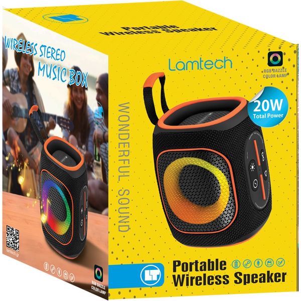 LAMTECH PORTABLE RGB WIRELESS V5.3 SPEAKER 20W BLACK ORANGE LAM980978