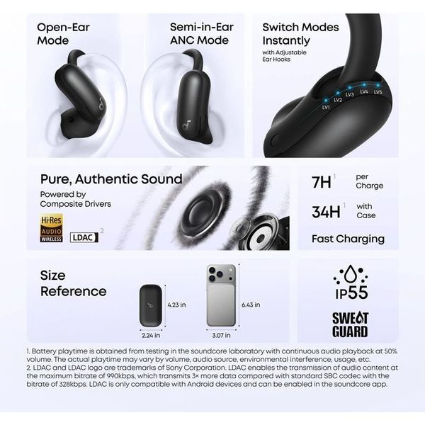 ANKER SOUNDCORE AEROFIT 2 PRO BLUETOOTH EARPHONES BLACK