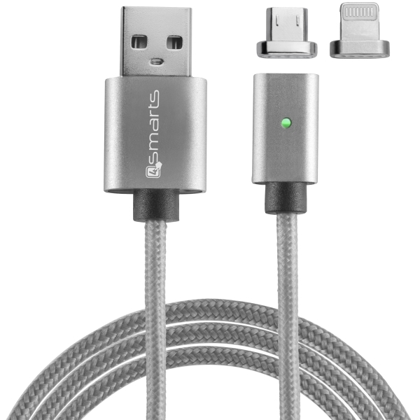 4smarts Gravitycord Lightning & Micro USB Cable 1M Grey 2pack