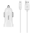 hoco car charger double usb port 24a with lightning cable z2a white photo