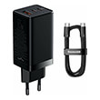 baseus gan3 pro quick charger 2x type c usb 65w cable type c 100w 1m black photo