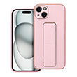 LEATHER CASE KICKSTAND FOR IPHONE 15 PLUS PINK
