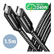 axagon bucm2 cm15ab ciarge cable usb c usb c 20 15m rd 240w 5a alu braid black photo