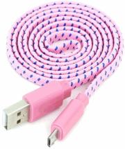 omega oufbfcpw fabric braided micro usb to usb flat cable 1m light pink photo
