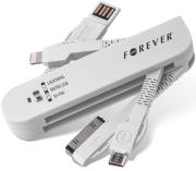 forever 3in1 usb cable for apple iphone 4 5 micro usb white photo