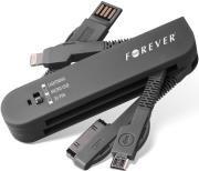 forever 3in1 usb cable for apple iphone 4 5 micro usb black photo