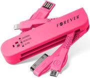 forever 3in1 usb cable for apple iphone 4 5 micro usb pink photo