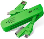 forever 3in1 usb cable for apple iphone 4 5 6 micro usb green photo