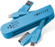 forever 3in1 usb cable for apple iphone 4 5 micro usb blue photo