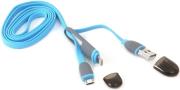 platinet 42871 usb universal cable 2 in 1 micro usb lightning blue photo
