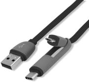4smarts multicord flatcable usb type a to micro usb type c 100cm black photo