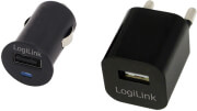 LOGILINK PA0076 USB TRAVEL CHARGER COMBO KIT 220V + 12V, AC 5V/1A, CAR 5V/1.5A