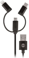 forever 3in1 cable usb to micro usb lightning type c black photo
